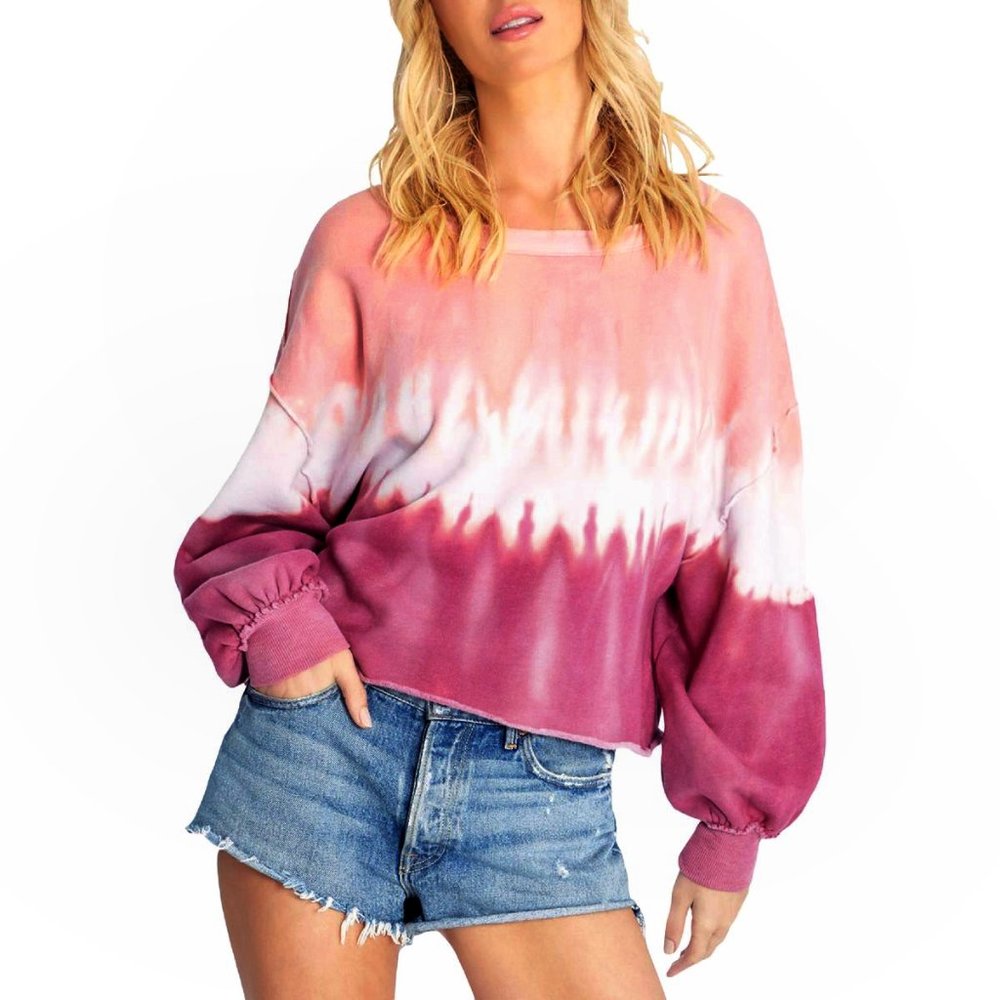 Wildfox Olivia Ruby Dove Pink, White & Purple Dip Tie Dye Sweatshirt
